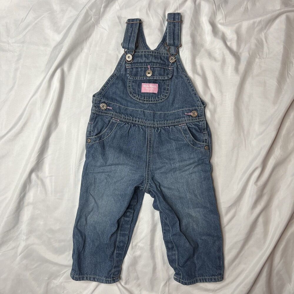 Oshkosh B'Gosh Blue Pink Jean Denim Overalls 12 Months Baby Toddler Fall Autumn